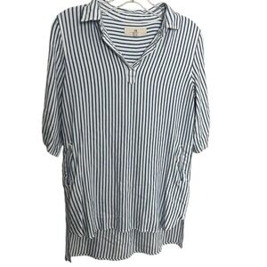 Thread & Supply Womens White Navy Striped Short Sleeve Blouse Top Size Medium